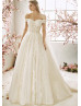 Off Shoulder Beaded Ivory Tulle Flowers Wedding Dress